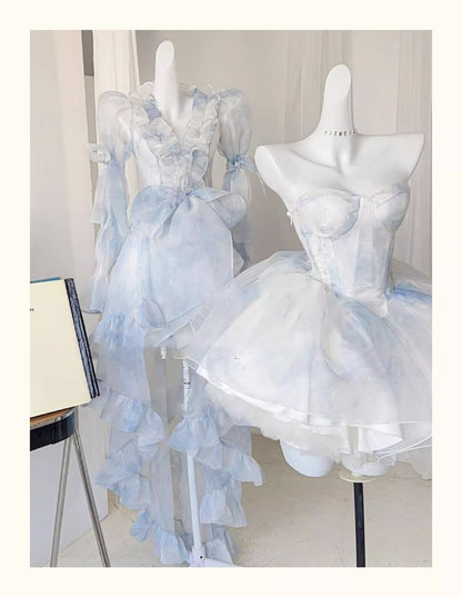 Pretty Ball Gown Short Light Sky Blue Homecoming Dress Summer Hoco Dresses Cocktail Dress For Senior Teens DP1785