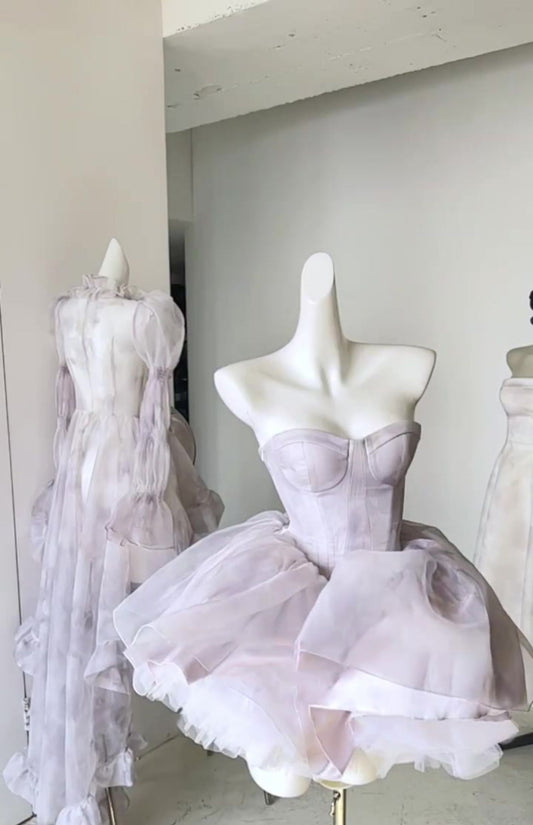 Pretty Ball Gown Short Lilac Tulle Homecoming Dress Summer Hoco Dresses Cocktail Dress For Senior Teens DP1791