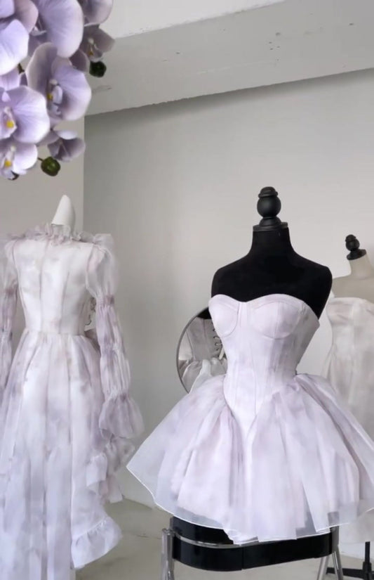 Pretty Ball Gown Short Lilac Tulle Homecoming Dress Summer Hoco Dresses Cocktail Dress For Senior Teens DP1791
