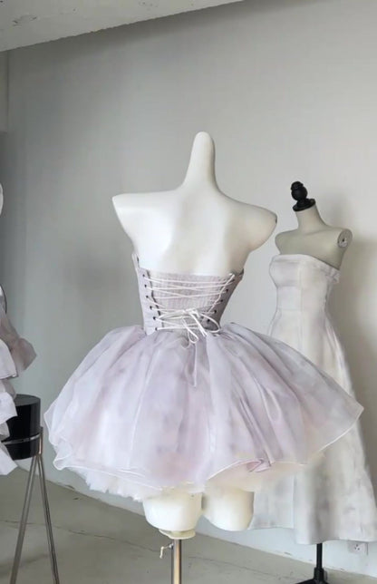 Pretty Ball Gown Short Lilac Tulle Homecoming Dress Summer Hoco Dresses Cocktail Dress For Senior Teens DP1791
