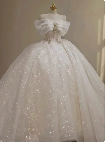 Vestido de novia de ensueño, vestido de fiesta con hombros descubiertos y lentejuelas, DP1802