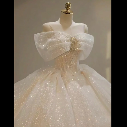 Vestido de novia de ensueño, vestido de fiesta con hombros descubiertos y lentejuelas, DP1802