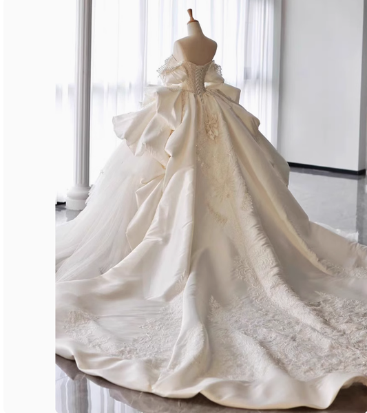 Vestido de novia de ensueño, de satén, con hombros descubiertos, DP1803