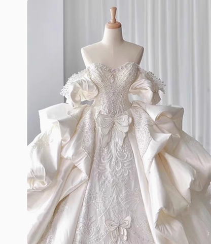 Vestido de novia de ensueño, de satén, con hombros descubiertos, DP1803