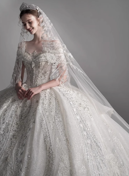Vestido de novia de ensueño, vestido de fiesta con hombros descubiertos y lentejuelas, DP1805