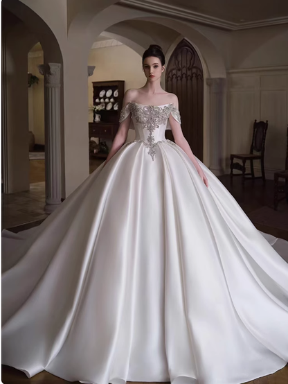 Vestido de novia de ensueño, vestido de fiesta con hombros descubiertos, satén, DP1807