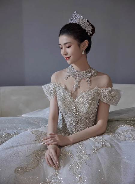 Vestido de novia de ensueño, vestido de fiesta con hombros descubiertos y lentejuelas, DP1808