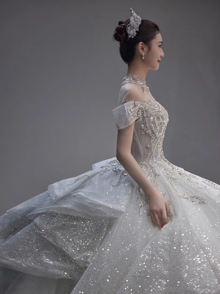Vestido de novia de ensueño, vestido de fiesta con hombros descubiertos y lentejuelas, DP1808