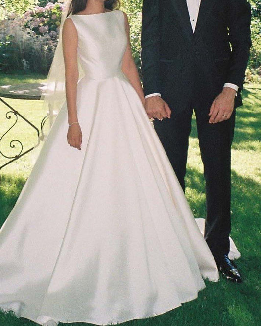 Hermoso vestido de novia largo de satén blanco, DP1830