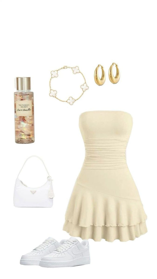 Vestido de fiesta de verano color champán, corte A, sin tirantes, minivestido de fiesta para cumpleaños, vestido de cóctel para 18.º cumpleaños, DP1844