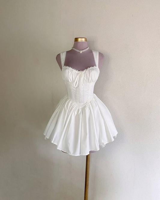 Vestido blanco de verano con escote en forma de A y corte en A, ideal para el regreso a casa, minivestido para cumpleaños número 18, vestido de cóctel DP1859