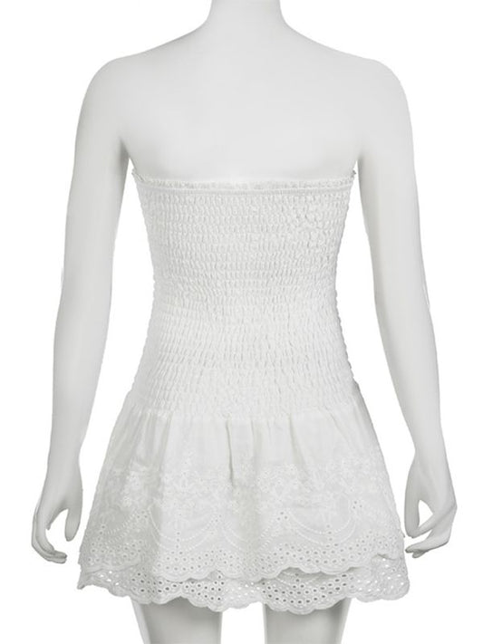 Vestido corto de verano blanco con encaje, sin tirantes, para fiesta de bienvenida, para 18 cumpleaños, cóctel, DP1861