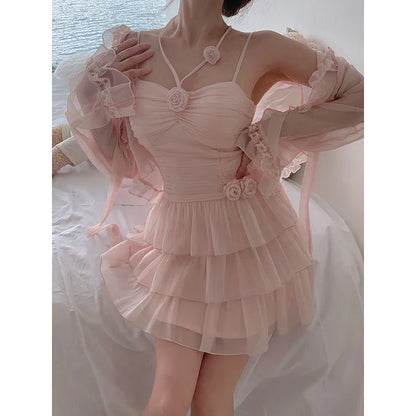 Vestido corto de verano de gasa rosa con corte en A para fiesta de bienvenida, minivestido para cumpleaños número 18, vestido de cóctel DP1862