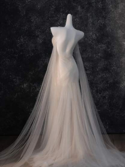 Vestido de novia sencillo de sirena sin tirantes, de tul, largo, para verano, DP1868