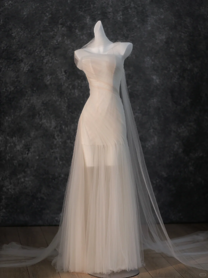 Vestido de novia sencillo de sirena sin tirantes, de tul, largo, para verano, DP1868