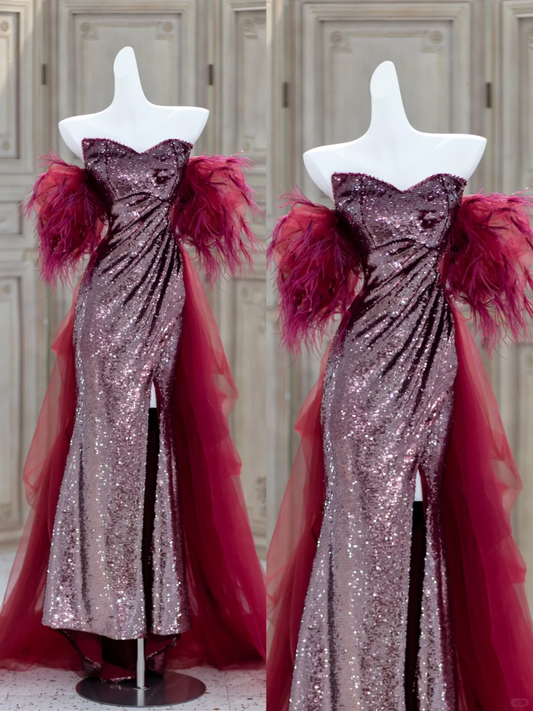 Gorgeous Mermaid Sweetheart Grape Sequin Slit Long Prom Dress Party Dress Graduation Dresses DP1871
