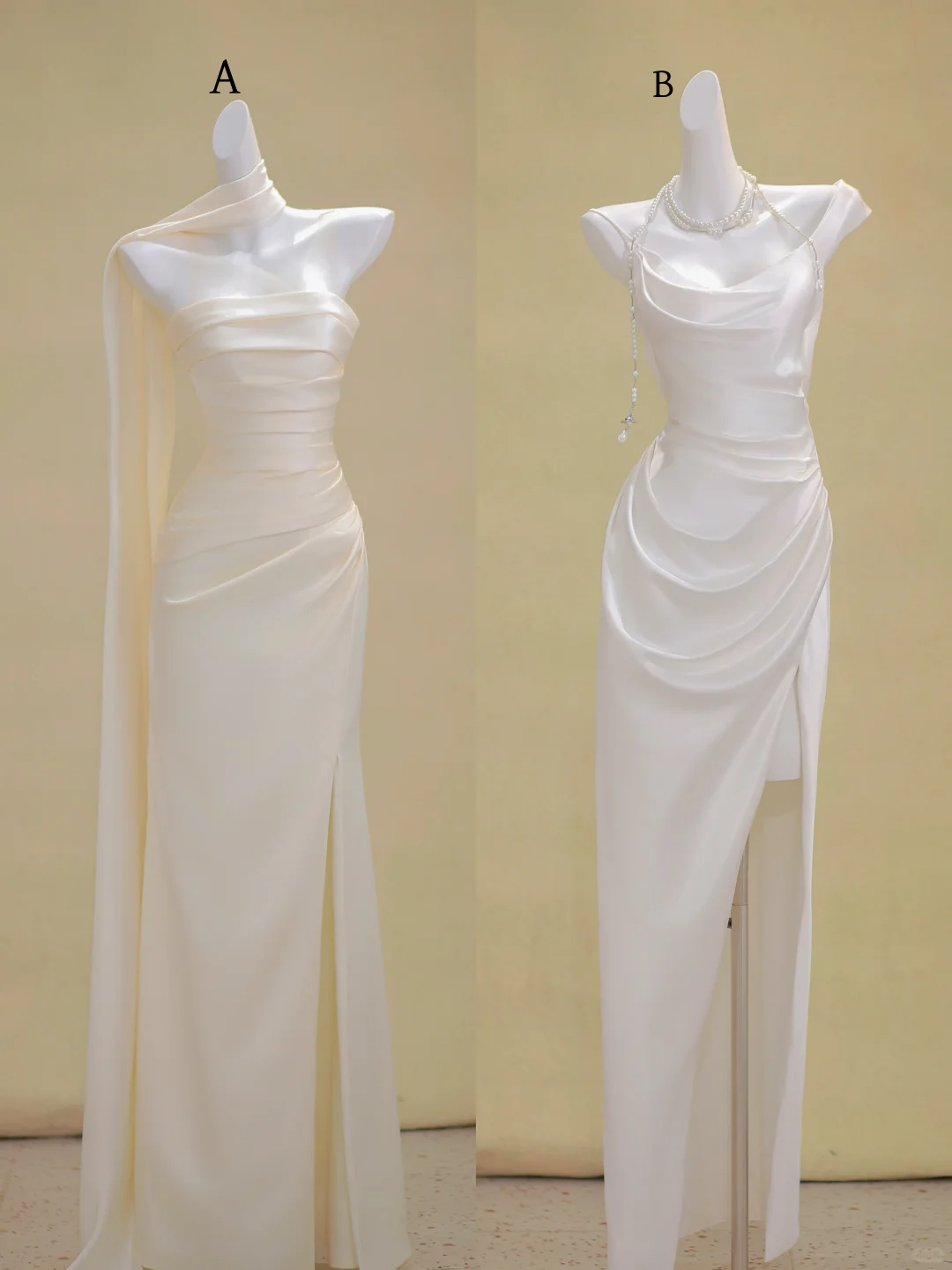 Vestido de novia único de sirena sin tirantes, de satén, largo, blanco, DP1875