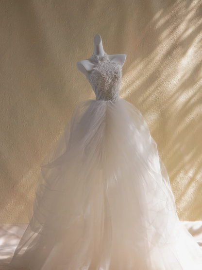 Vestido de novia modesto, vestido de fiesta, cuello alto, encaje, largo, blanco, para novias, DP1953