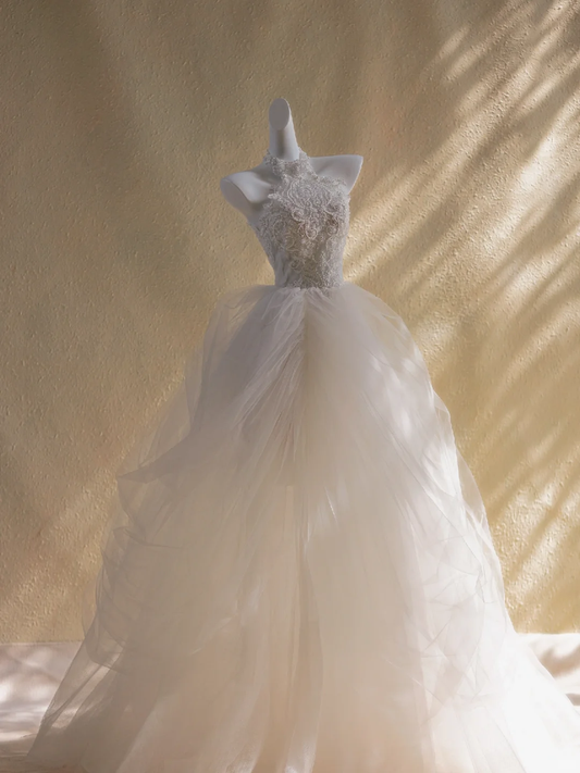 Vestido de novia modesto, vestido de fiesta, cuello alto, encaje, largo, blanco, para novias, DP1953