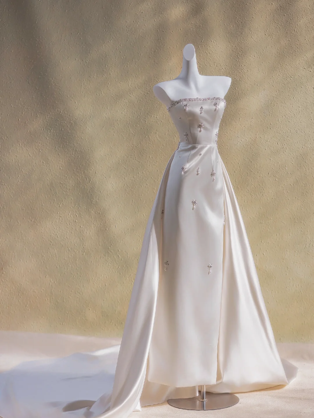 Vestido de novia modesto, sin tirantes, de satén y cuentas, largo, para verano, DP1960