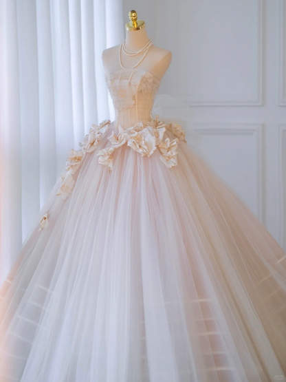 Pretty Wedding Dress Ball Gown Strapless Tulle Floral Long Wedding Dresses Bridal Gowns DP1976