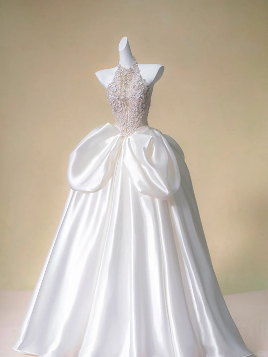 Romantic Bridal Gown Ball Gown High Neck White Lace Floral Wedding Dresses Minimalist Bridal Gowns DP1977