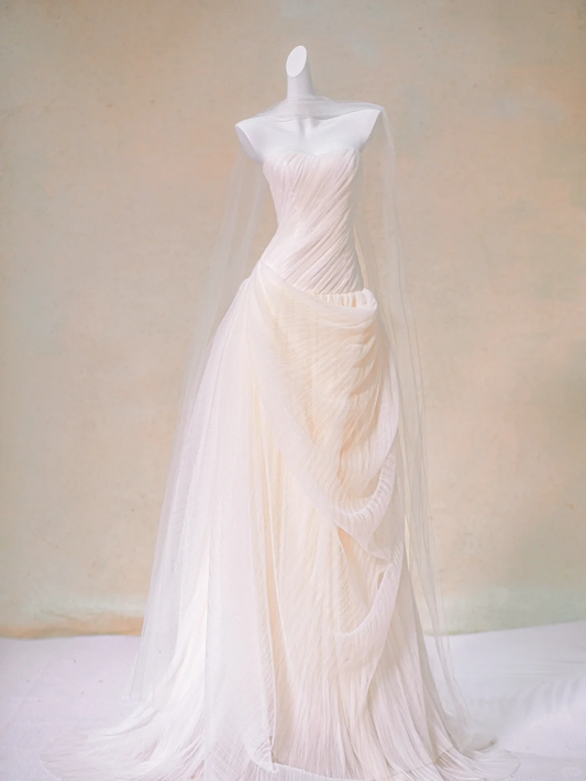 Vestido de novia rústico, largo, sin tirantes, de tul, DP1981