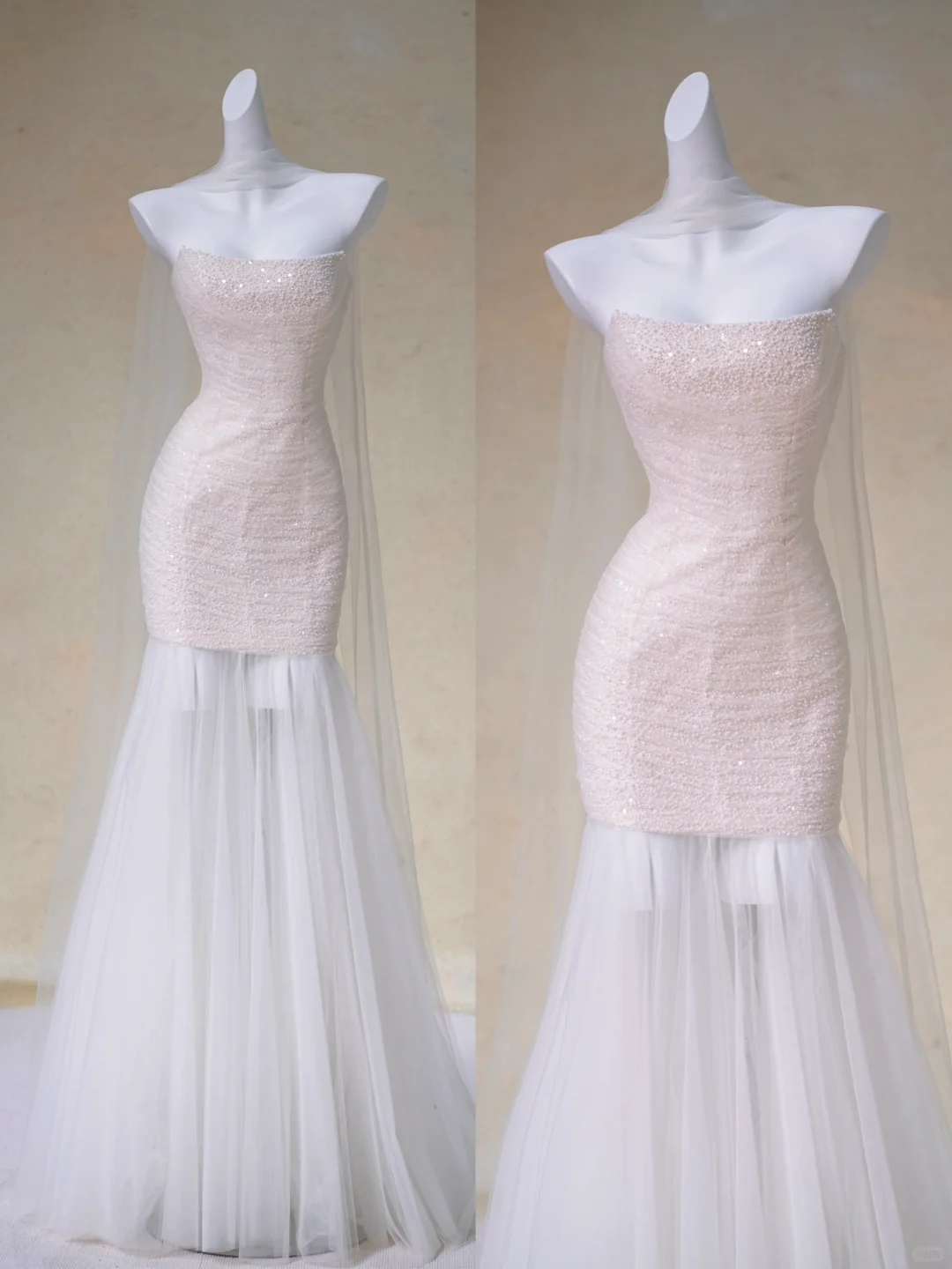 Vestido de novia rústico de sirena sin tirantes, de tul rosa, largo, DP1980