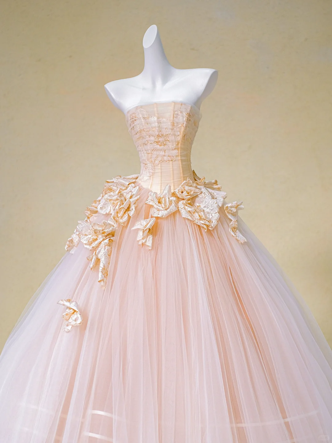Hermoso vestido de novia largo sin tirantes de tul rosa con flores, DP1981