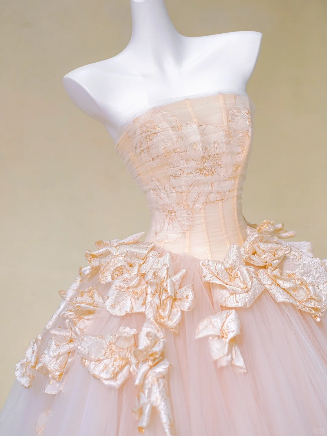 Hermoso vestido de novia largo sin tirantes de tul rosa con flores, DP1981
