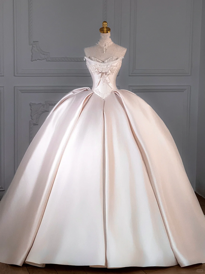 Vestido de novia rústico, corte corazón, satén, rosa claro, largo, DP1988