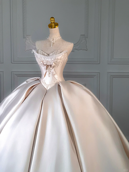 Vestido de novia rústico, corte corazón, satén, rosa claro, largo, DP1988