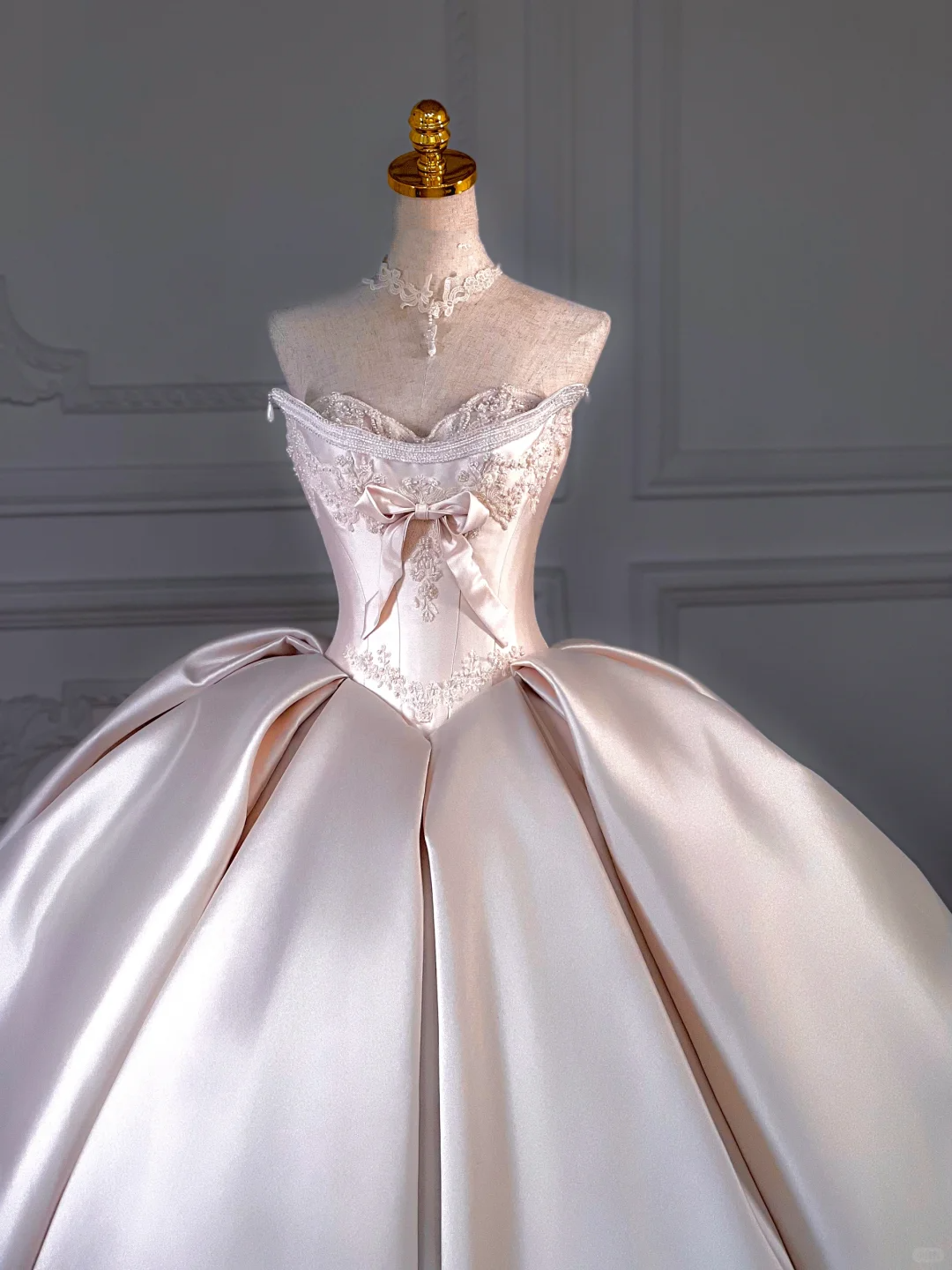 Vestido de novia rústico, corte corazón, satén, rosa claro, largo, DP1988