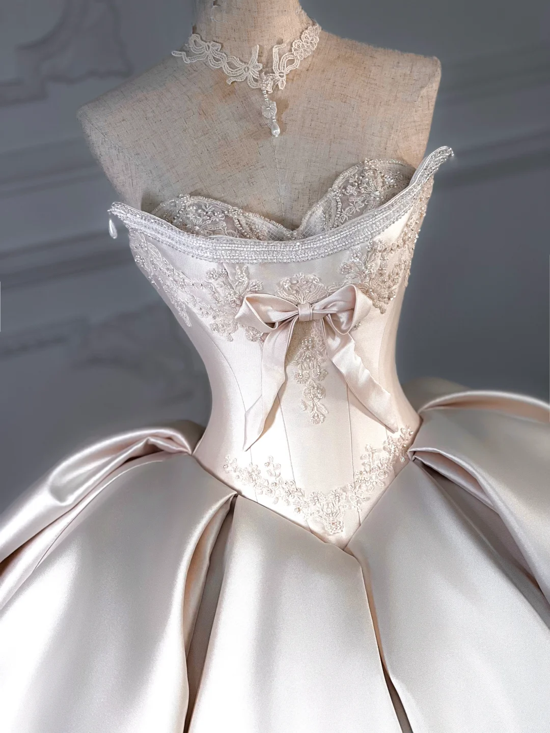 Vestido de novia rústico, corte corazón, satén, rosa claro, largo, DP1988