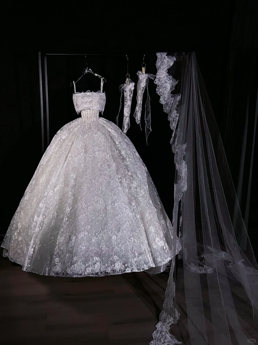 Vestido de novia rústico, largo, sin tirantes, de encaje blanco, DP1990