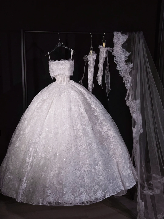Vestido de novia rústico, largo, sin tirantes, de encaje blanco, DP1990
