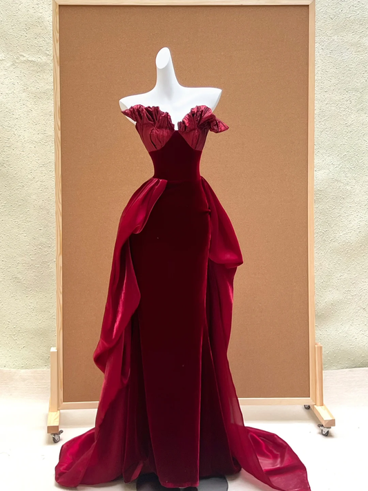 Hermoso vestido de sirena con escote corazón en terciopelo burdeos para cumpleaños número 23, vestido de fiesta, atuendos de cumpleaños para mujeres DP2009