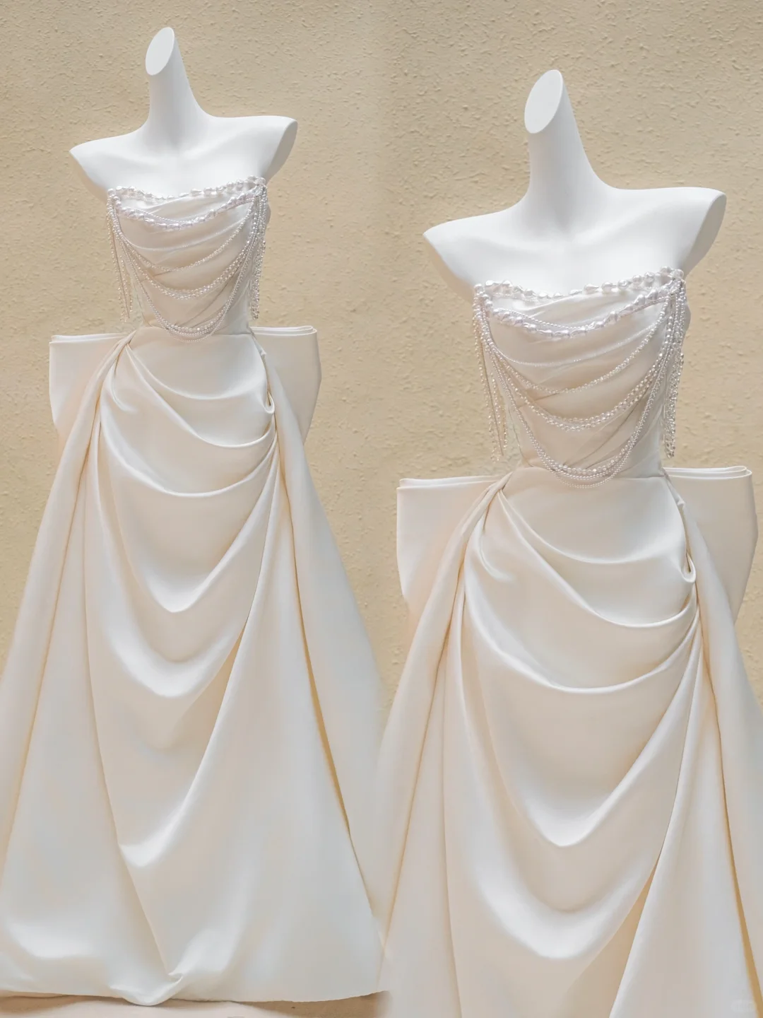 Vestido de novia modesto de corte sirena con escote corazón, satén y perlas, largo, DP2018