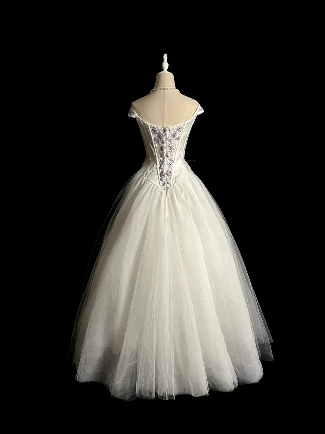 Vestido de noche largo vintage de tul blanco con hombros descubiertos, vestido de noche formal, DP2024