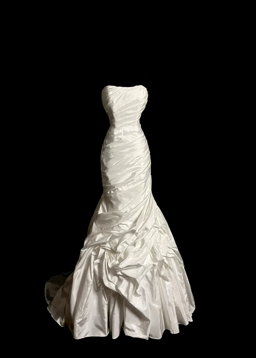 Vestido de novia retro de sirena sin tirantes, largo de satén color marfil con volantes, DP2026