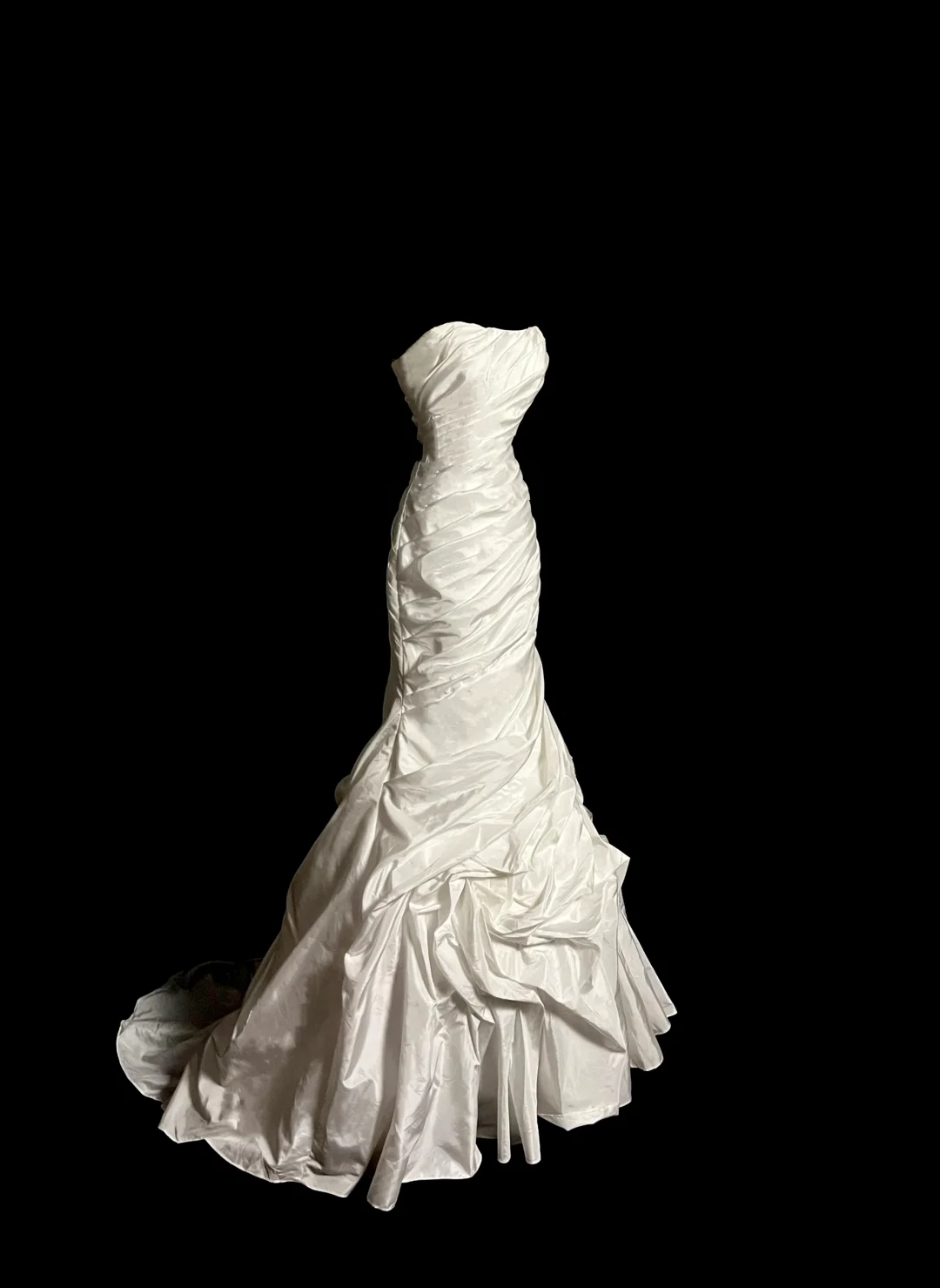Vestido de novia retro de sirena sin tirantes, largo de satén color marfil con volantes, DP2026