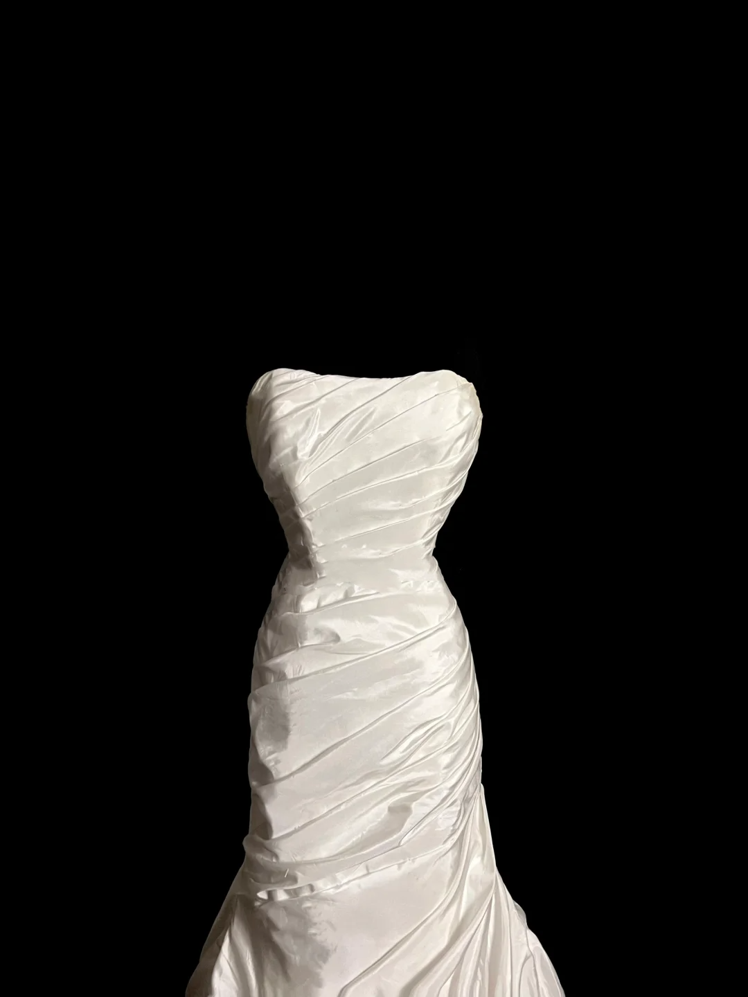 Vestido de novia retro de sirena sin tirantes, largo de satén color marfil con volantes, DP2026