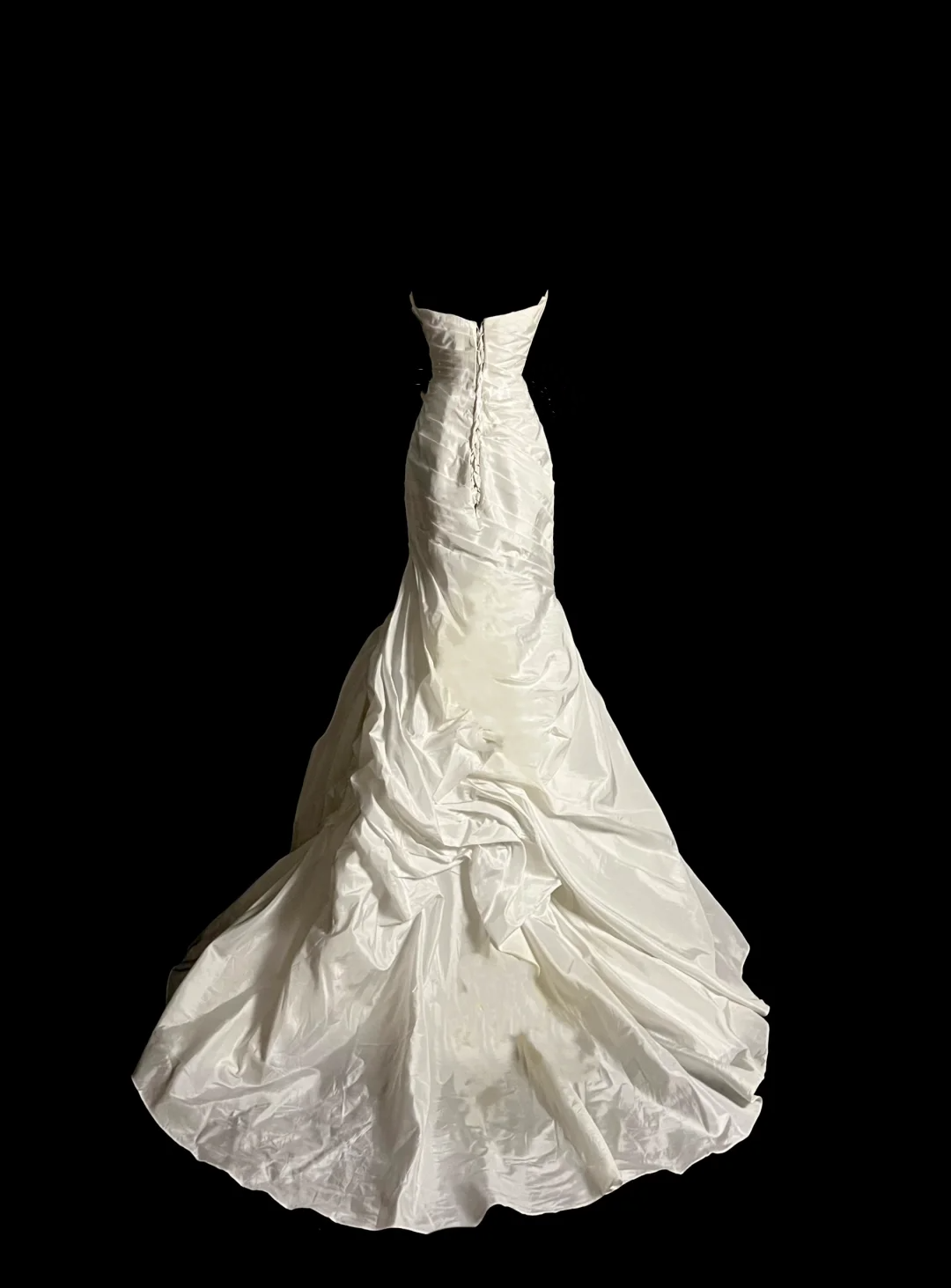 Vestido de novia retro de sirena sin tirantes, largo de satén color marfil con volantes, DP2026