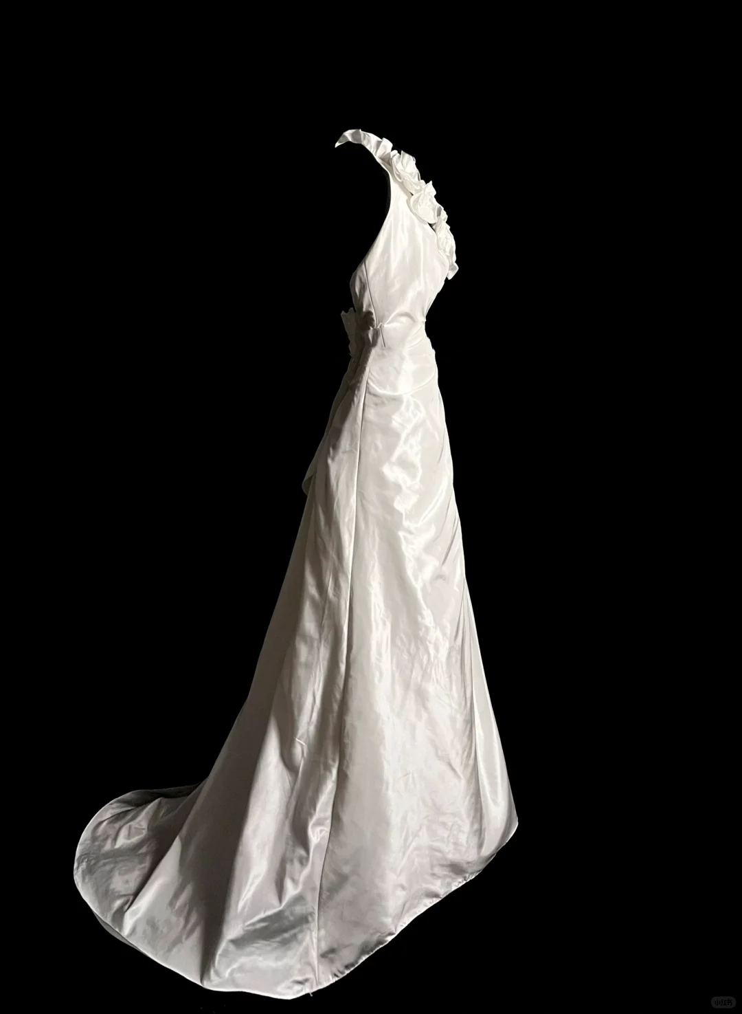 Vestido de novia vintage de corte A, estilo halter, blanco, de satén, largo, DP2035