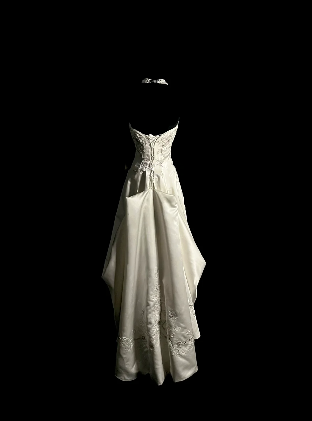Vestido de novia vintage de corte A, sin tirantes, de satén blanco, largo, estilo retro de los años 70, DP2039