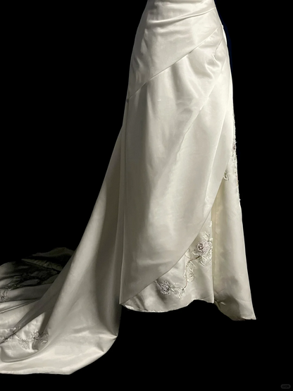 Vestido de novia vintage de corte A, sin tirantes, de satén blanco, largo, estilo retro de los años 70, DP2039