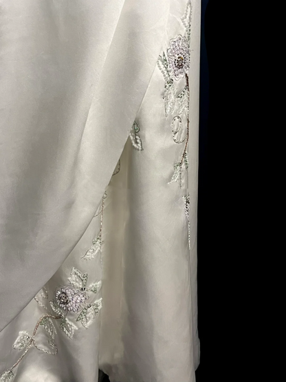 Vestido de novia vintage de corte A, sin tirantes, de satén blanco, largo, estilo retro de los años 70, DP2039