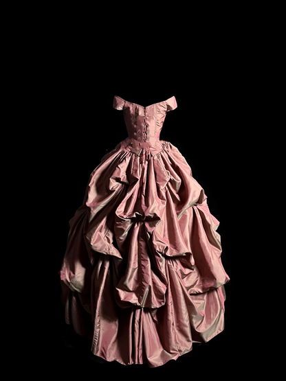 Vestido de fiesta modesto de tafetán rosa con hombros descubiertos, largo, para fiesta de graduación, para quinceañeras, DP2041