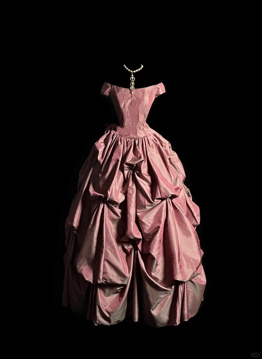 Vestido de fiesta modesto de tafetán rosa con hombros descubiertos, largo, para fiesta de graduación, para quinceañeras, DP2041