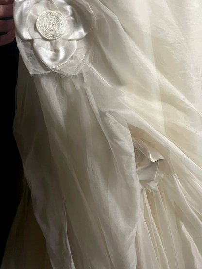 Vestido de novia retro de sirena sin tirantes, color marfil, de gasa, largo, años 70, DP2053